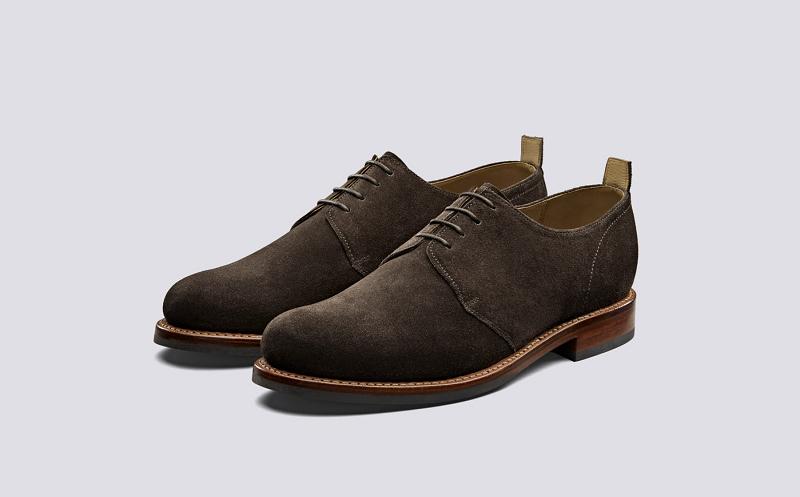 Grenson Wade Mens Derby Shoes - Chocolate Suede on Dainite Sole RH1946